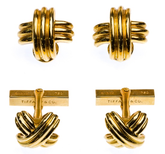 Tiffany & Co 18k Yellow Gold 'X' Earring and Cufflink Sets