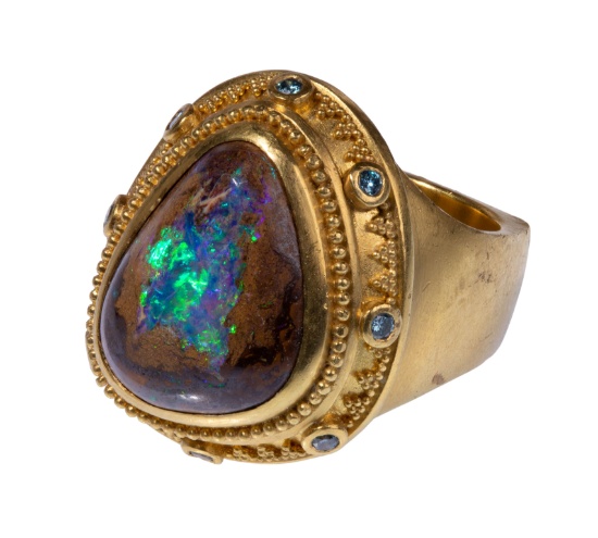 22k Yellow Gold, Opal and Diamond Ring
