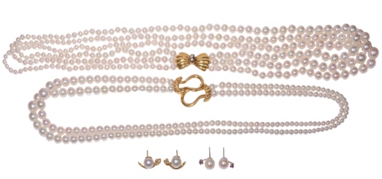 Palladium and 18k Yellow Gold and Pearl Jewelry Assortment