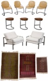 Chrome and Leather Upholstered Chair and Stool Assortment