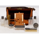 French Sterling Silver and Leather Bag Vanity Sets