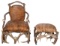 Antler and Horn Upholstered Chair and Ottoman