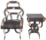 Steer Horn Upholstered Chair and Table