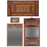 Asian Carved Wood Panel and Mirror Assortment