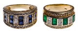 14k Yellow Gold, Semi-Precious Gemstone and Diamond Band Rings