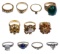 14k Yellow Gold and Semi-Precious Gemstone Ring Assortment