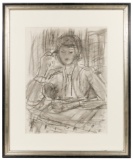Bela Czobel (Hungarian, 1883-1976) 'Woman with Mirror' Charcoal on Paper