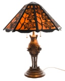 Art Nouveau Style Slag Glass Table Lamp