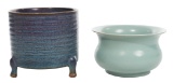 Chinese Jun Ware Brush Pot and Celadon Pot