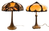 Art Nouveau Style Slag Glass Table Lamps
