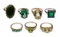 14k Yellow Gold and Green Gemstone Ring Assortment