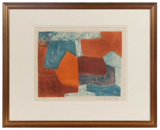 Serge Poliakoff (Russian, 1900-1969) 'Composition Rouge et Bleu No. XXXVI' Aquatint