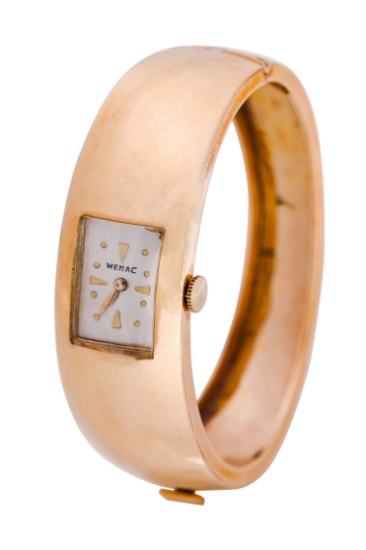 Wemac 14k Yellow Gold Case and Band Bangle Wristwatch