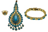 18k Gold and Persian Turquoise Jewelry Suite