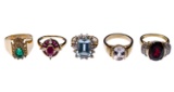 14k Yellow Gold, Gemstone and Crystal Ring Assortment