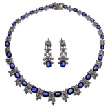 18k White Gold, Sapphire and Diamond Necklace and Pierced Earrings