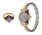 18k Gold and Diamond Ring and Gold Case Wristwatch