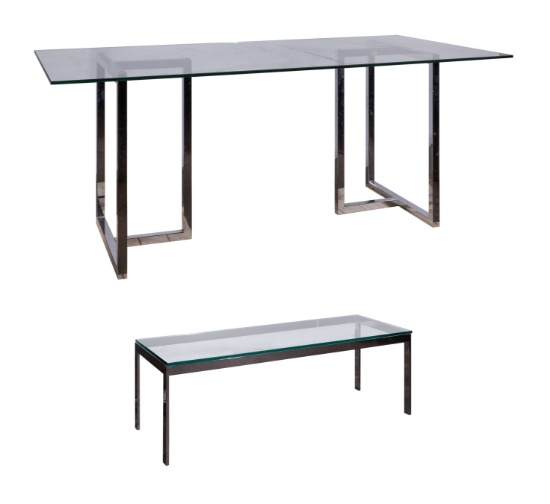 Chrome and Glass Dining and Coffee Tables