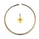 14k Yellow Gold and Diamond Pendant on Omega Necklace