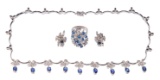 18k White Gold, Sapphire and Diamond Necklace and 10k White Gold Earrings
