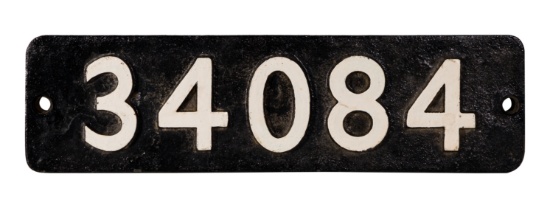 SR Cast Iron Smokebox Numberplate 34084 ex West Country Class 4-6-2