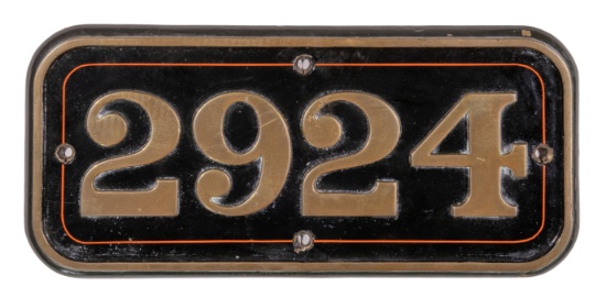 GWR Brass Cabside Numberplate 2924 ex SAINT HELENA 4-6-0