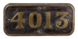 GWR Brass Cabside Numberplate 4013 ex KNIGHT OF ST. PATRICK 4-6-0