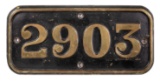 GWR Brass Cabside Numberplate 2903 ex LADY OF LYONS 4-6-0