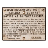 London, Midland and Scottish Railway Co. Trespassing Sign