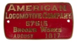 American Locomotive Company Builders Plate