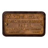 American Locomotive Co. Locomotive Worksplate