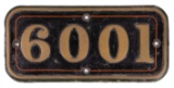 GWR Brass Cabside Numberplate 6001 ex KING EDWARD VII 4-6-0