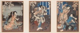 Utagawa Kunisada (Toyokuni III) (Japanese, 1786-1864) Kabuki Triptych Woodblock Prints