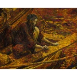 Unknown Artist (20th Century) 'Repairing the Sampan' Oil on Canvas