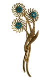 14k Yellow Gold, Persian Turquoise and Diamond Brooch