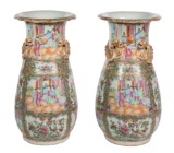 Chinese Canton Style Famille Rose Porcelain Vases