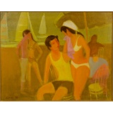 Gustav Likan (Yugoslavian, 1912-1998) 'Beach Scene' Oil on Canvas