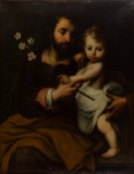 After Bartolomeo Murillo (Spanish, 1617-1682) 'Saint Joseph with Christ Child' Oil on Canvas