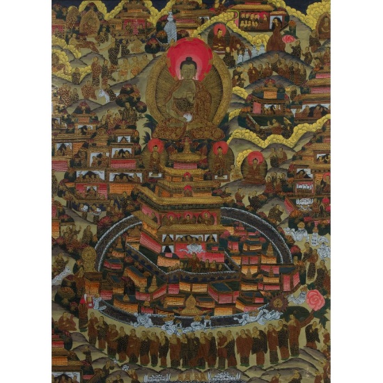 Himalayan Amitabha Buddha Black Background Thangka Painting