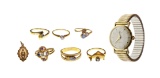 14k Yellow Gold Jewelry and Wristwatch Assortment