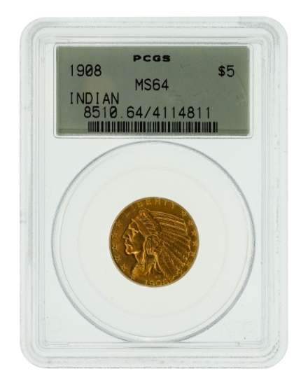 1908 $5 Indian MS-64 PCGS