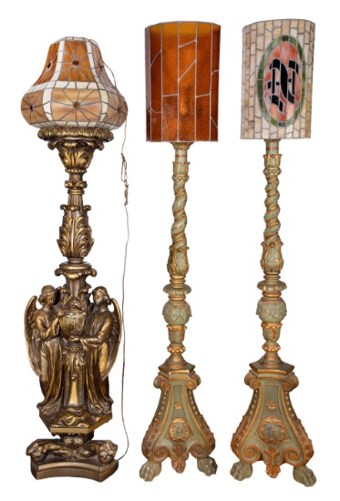 Neoclassical Style Floor Lamp with Stained Glass Shade Assortment