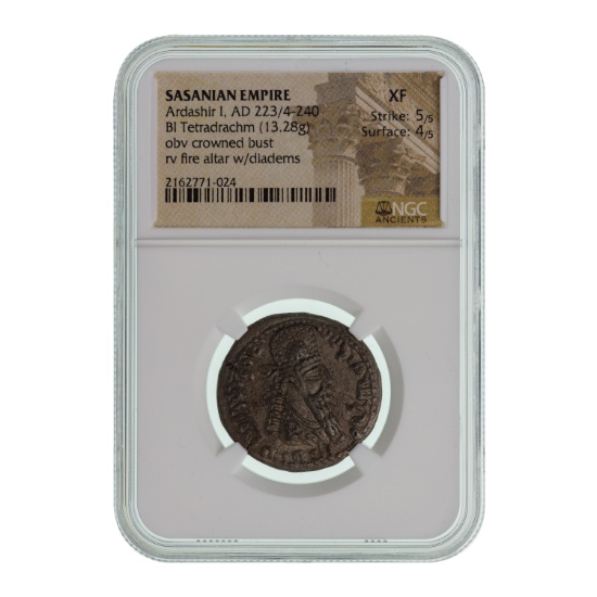 SASANIAN EMPIRE, Ardashir I, AD 223/4-240, BI Tetradrachm XF NGC