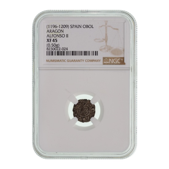SPAIN (1196-1209) Obol Aragon Alfonso II XF-45 NGC