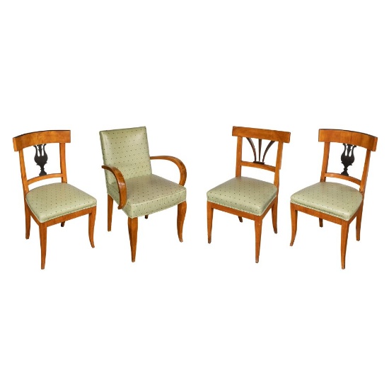 Biedermeier Style Burl Maple and Ebony Chair Collection
