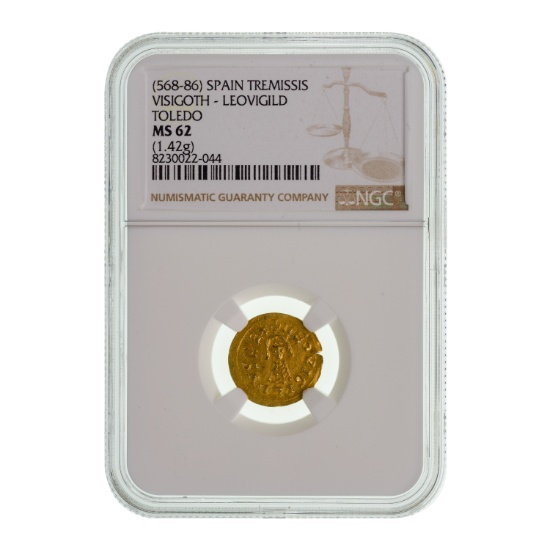 SPAIN (568-86) Tremissis Visigoth - Leovigild Toledo MS-62 NGC