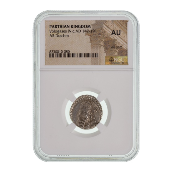 PARTHIAN KINGDOM, Vologases IV, c.AD 147-191, AR Drachm AU NGC