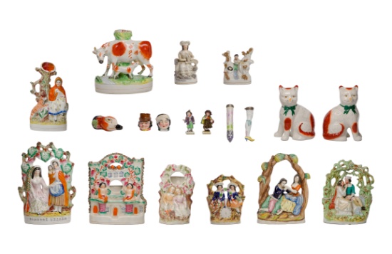 Porcelain Etuis and Staffordshire Style Ceramic Assortment