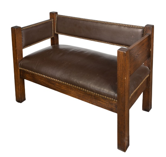 Attributed to Stickley Upholstered Oak Bench