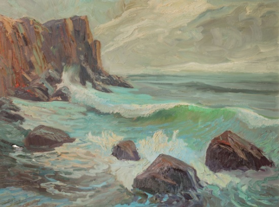 Curt Frankenstein (American, 1920-2019) 'Rocky Coast' Oil on Canvas